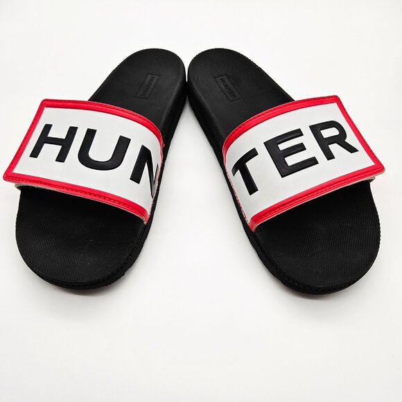 HUNTER Original Adjustable Logo Slides White/Red/Black Sandal - Picture 2 of 12
